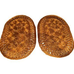 Vintage Natural Woven  Boho Oval‎ Placemats Lot Of 4